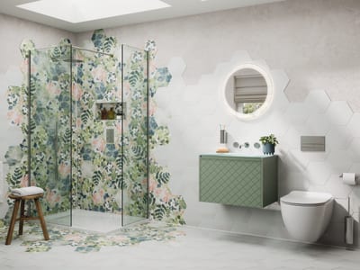 Colourful bathroom design Essex Northamptonshire featuring vibrant tiles and creative styling - Bowman Bathrooms