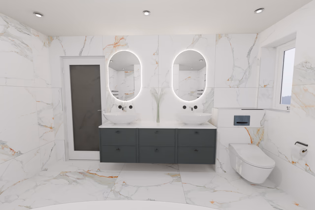 3D render luxury bathroom design Billericay CM11 master ensuite planning visualisation