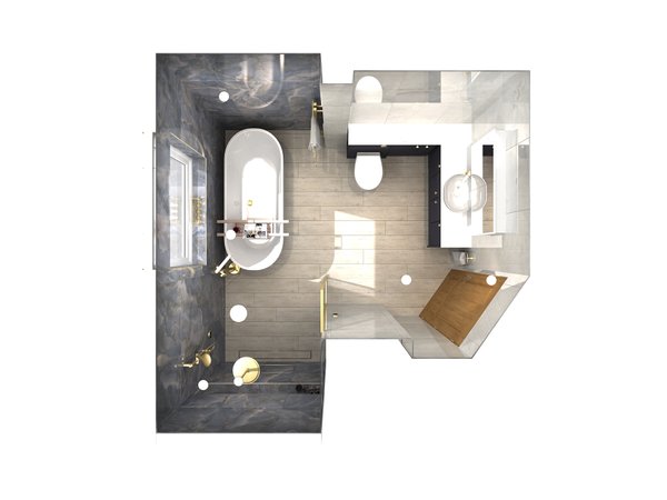 Plan view 3D render Brentwood CM13 bathroom layout and space planning