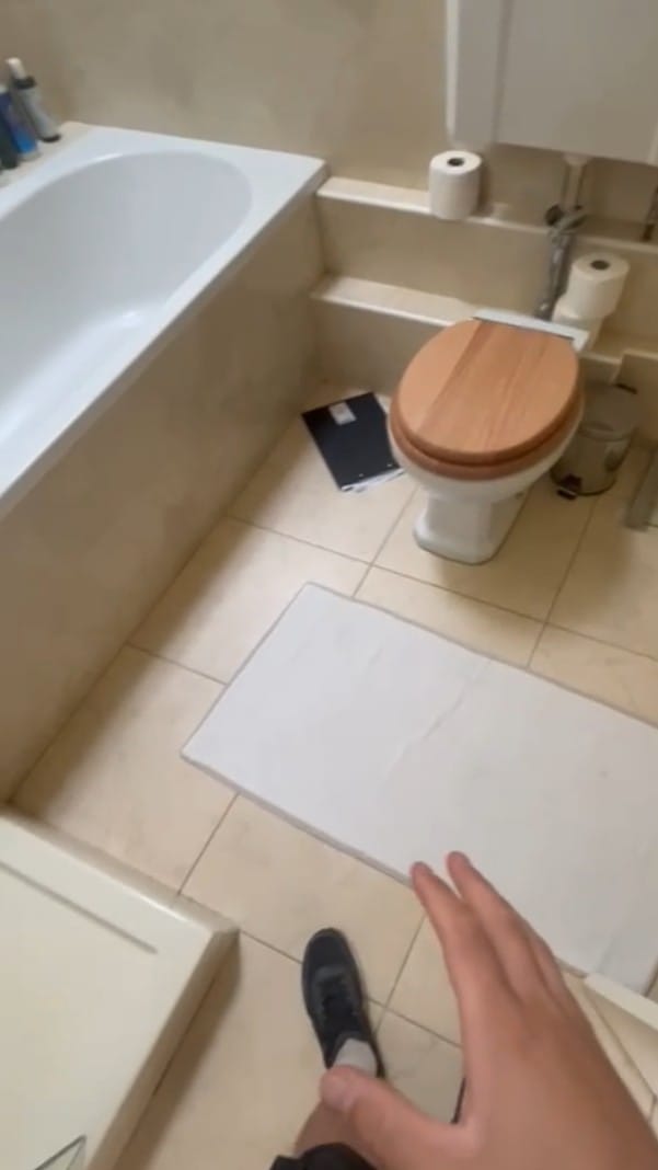 Old floor tiles and floor space before wetroom installation Halstead CO9 Essex